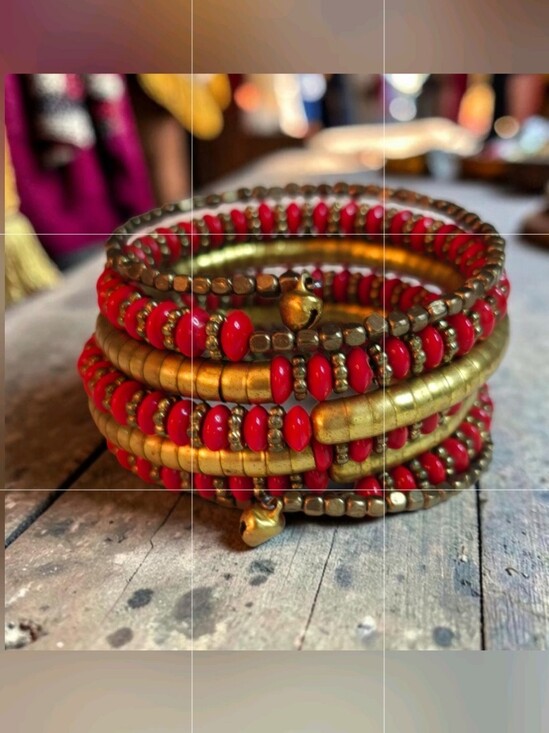India. Jewelry - Vintage Red & Gold Bead Multi Wrap Coil Bracelet